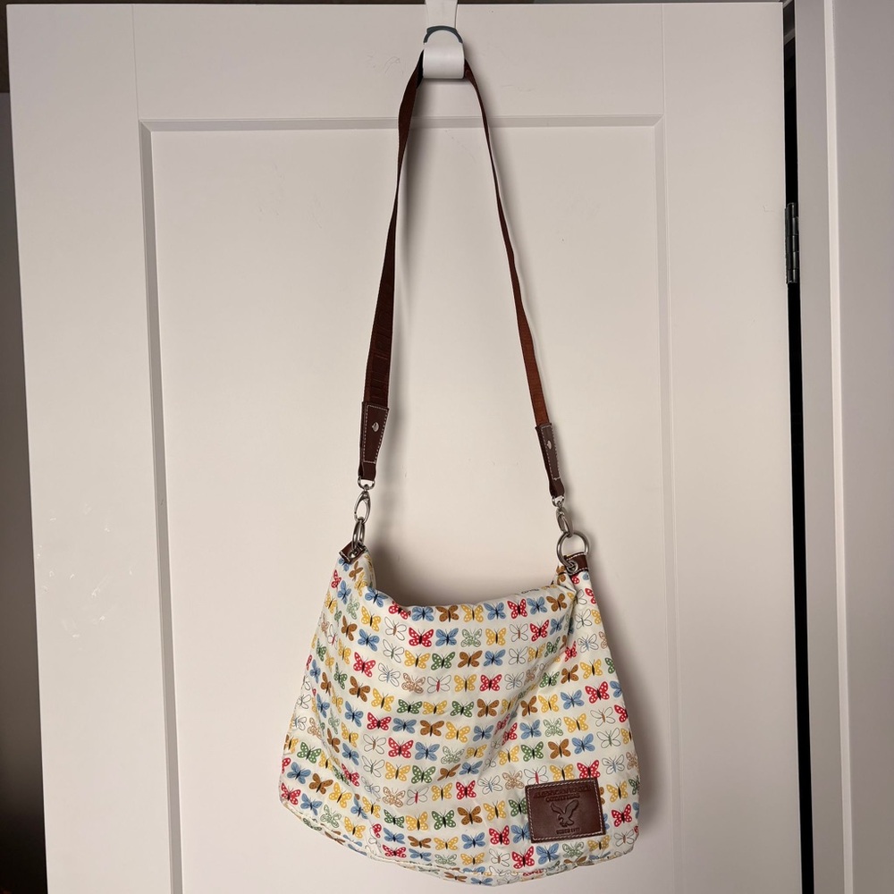 Y2K American Eagle Messenger Foldable Tote Bag Butterfly Print Love Multi Color